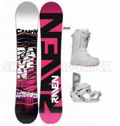 Dámský snowboard komplet Raven Candy, černo-bílo-růžový, boty s kolečkem