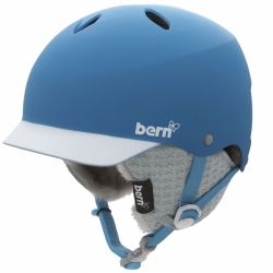 Dámská přilba BERN Lenox modrá, helma se zimním úpletem přes uši a kšiltem
